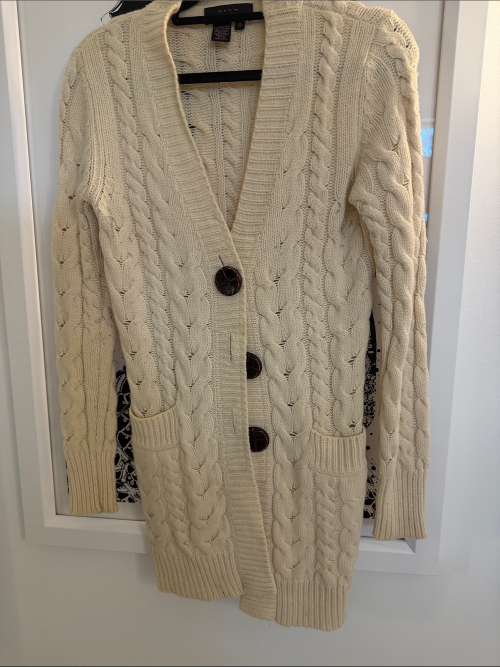 Pink Tartan Cream Cable Knit Long Cardigan
